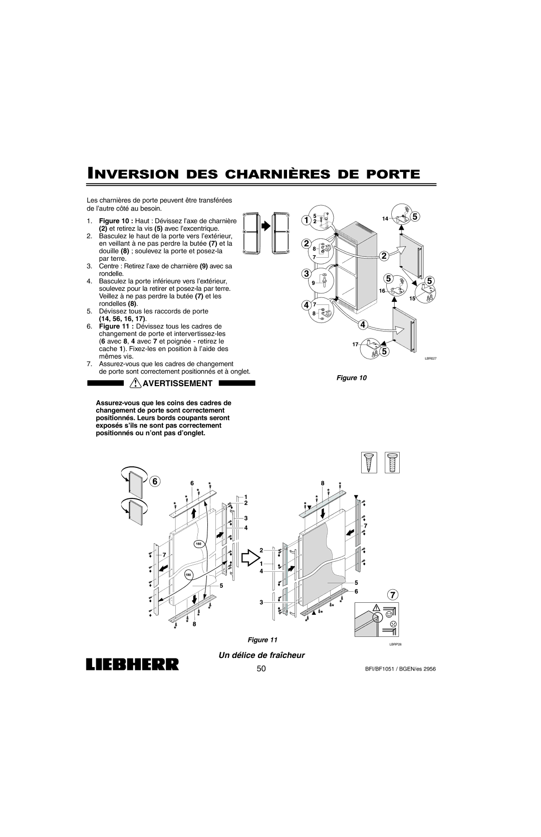 Liebherr BFI1051, BF1051 installation instructions Inversion DES Charnières DE Porte 