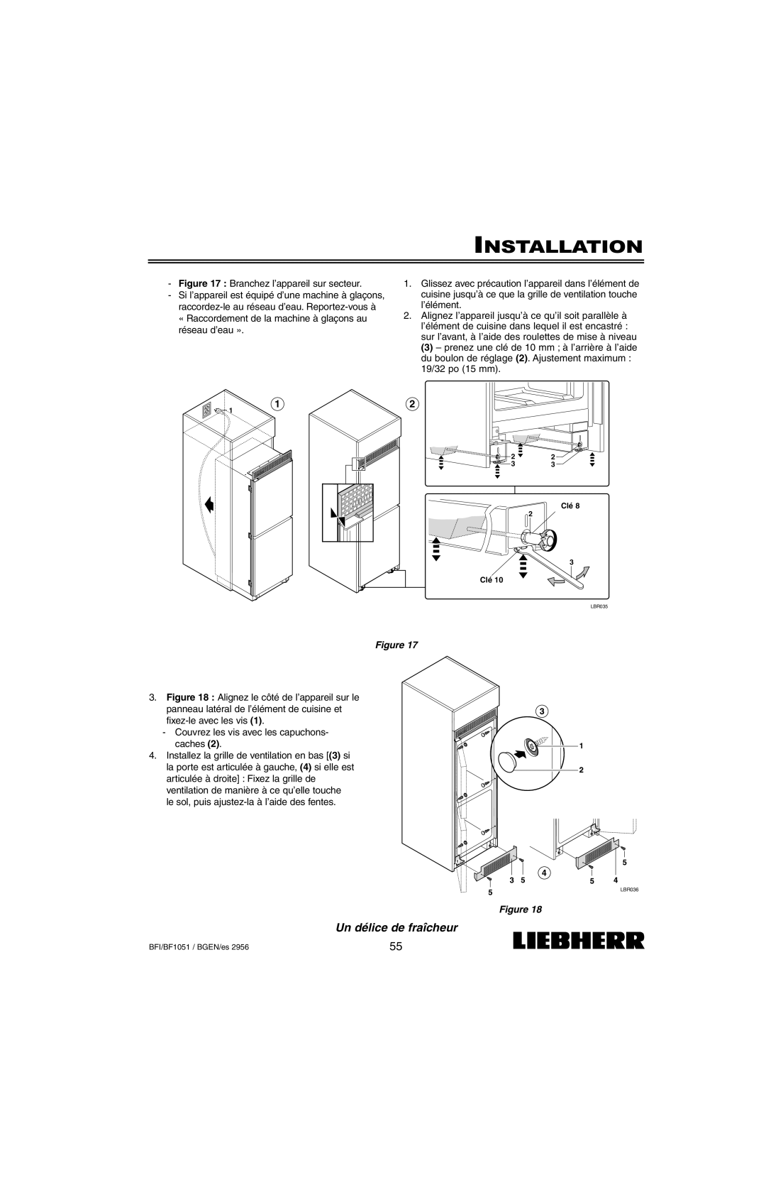 Liebherr BF1051, BFI1051 installation instructions Clé 