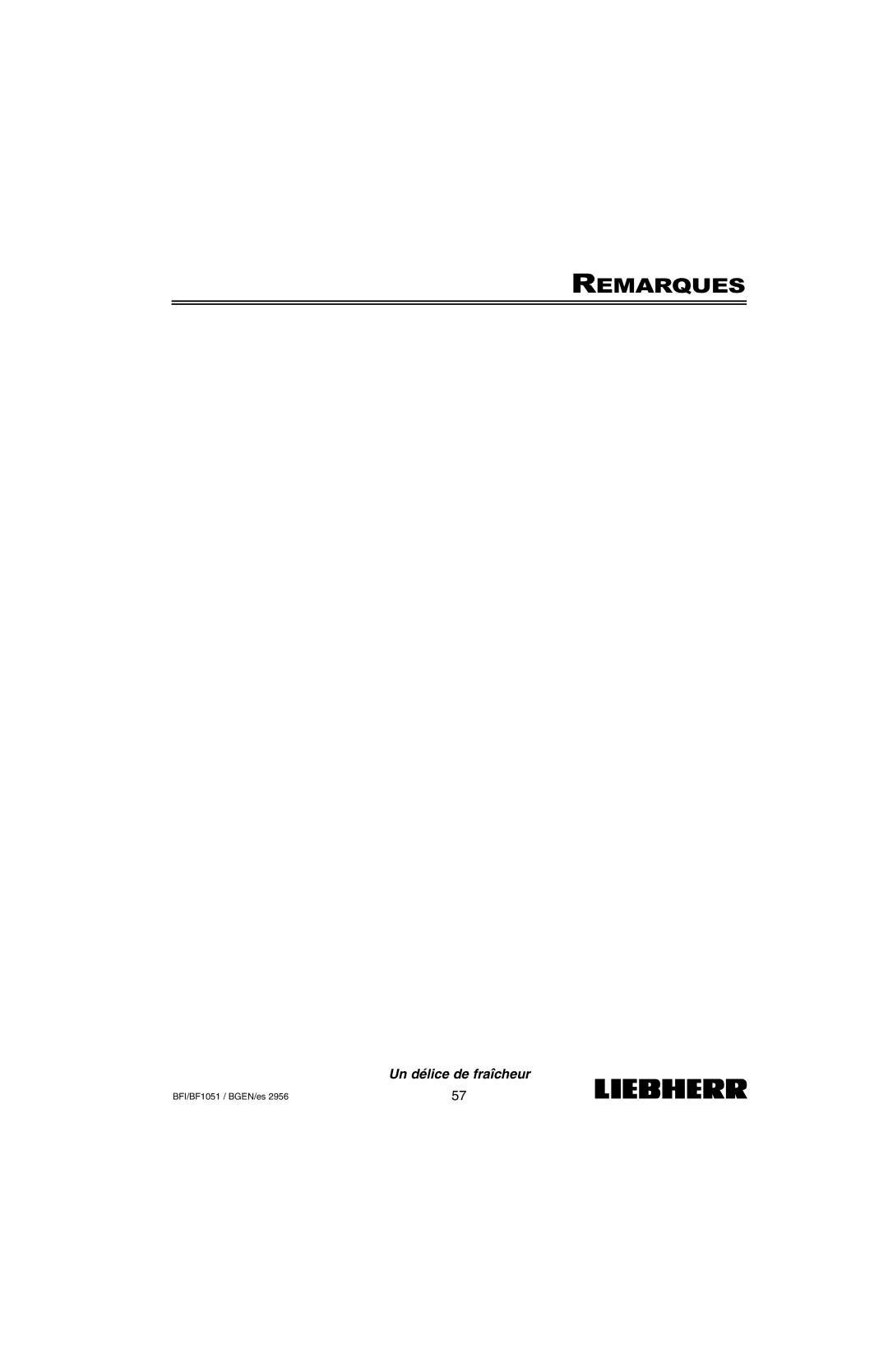 Liebherr BF1051, BFI1051 installation instructions Remarques 