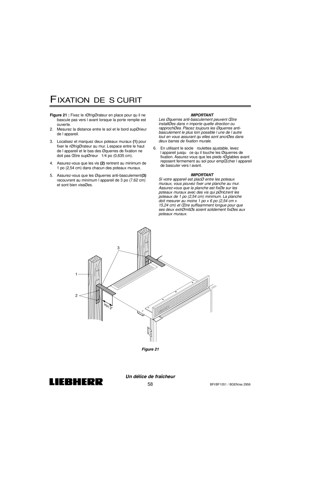 Liebherr BFI1051, BF1051 installation instructions Fixation DE Sécurité 