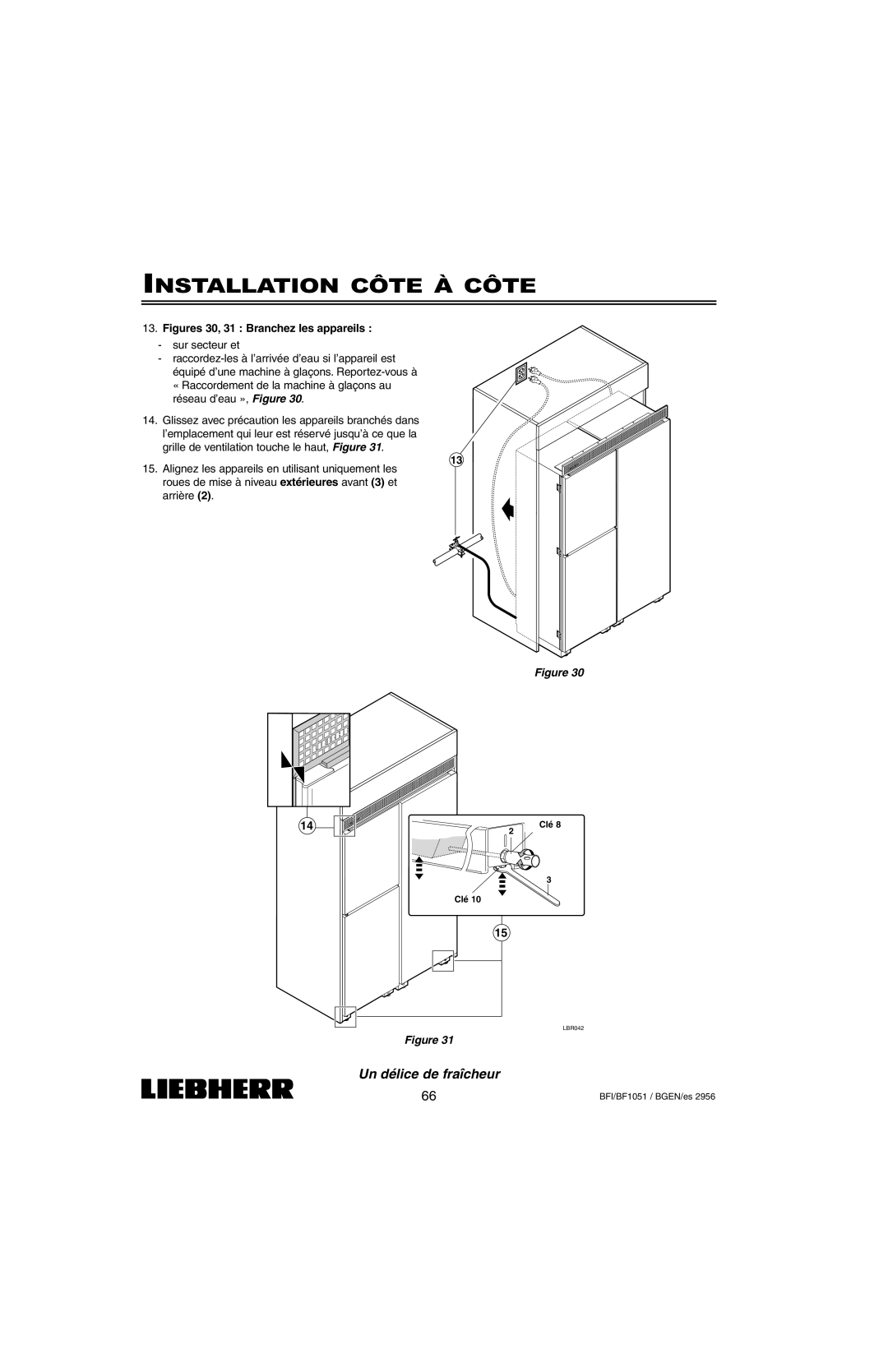 Liebherr BFI1051, BF1051 installation instructions Figures 30, 31 Branchez les appareils 