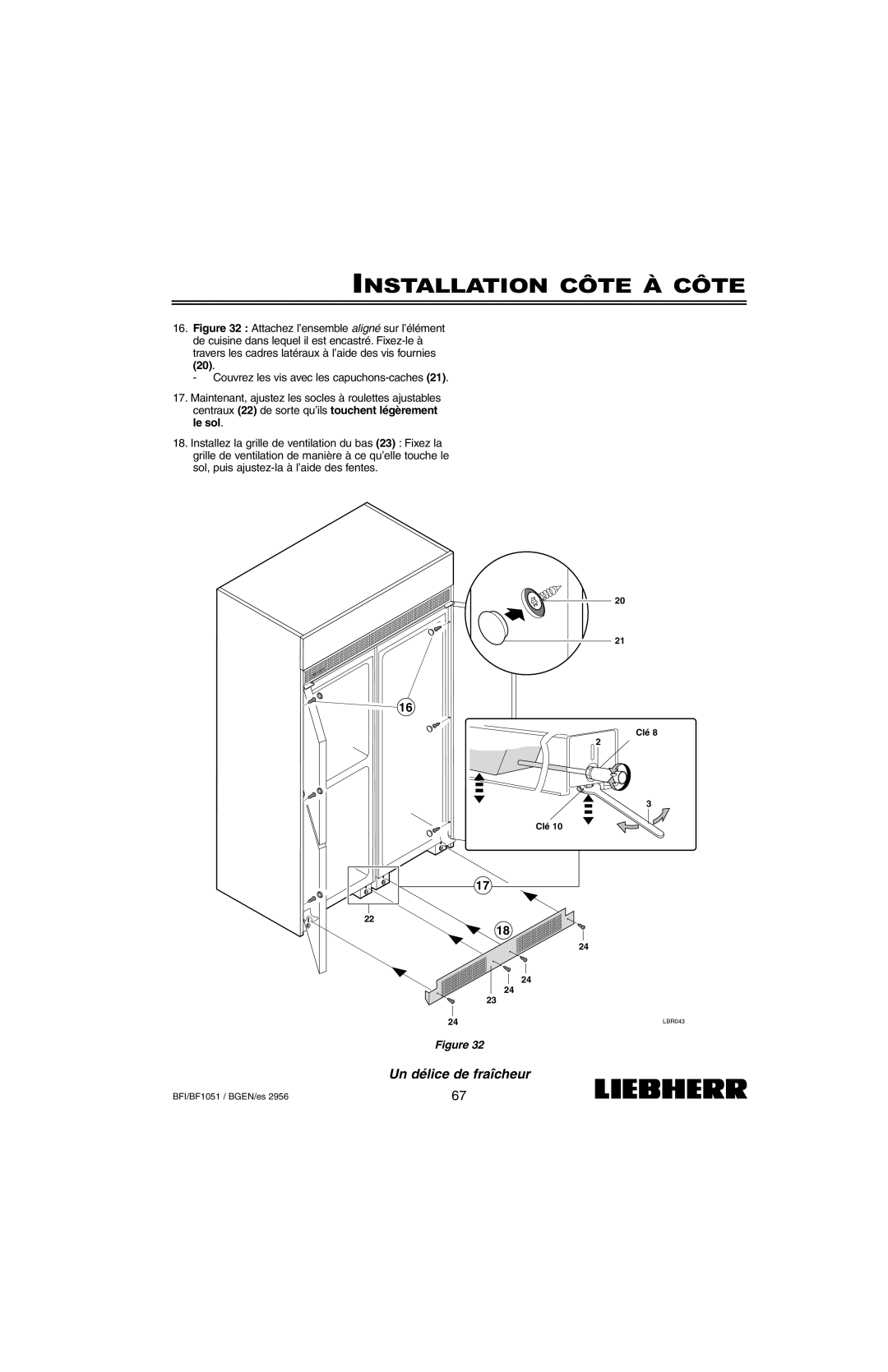 Liebherr BF1051, BFI1051 installation instructions Clé Spanner 10Cléspanner10 