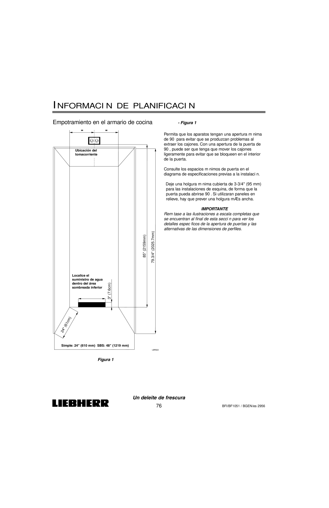 Liebherr BFI1051, BF1051 Información DE Planificación, Empotramiento en el armario de cocina Figura 