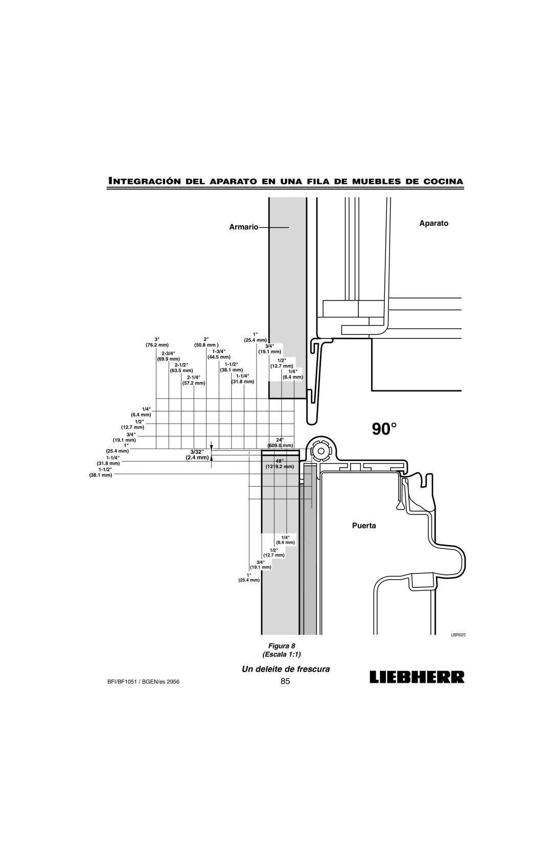 Liebherr BF1051, BFI1051 installation instructions Integración DEL Aparato EN UNA Fila DE Muebles DE Cocina 