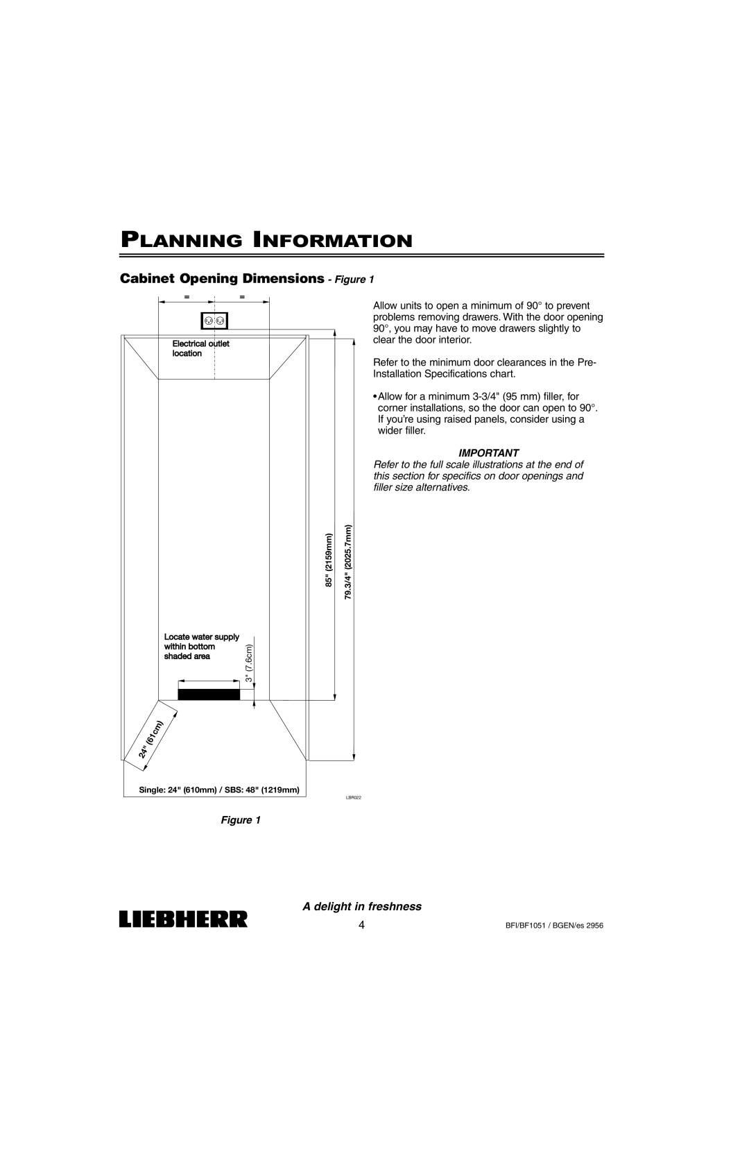 Liebherr BFI1051, BF1051 Planning Information, Cabinet Opening Dimensions - Figure, A delight in freshness 