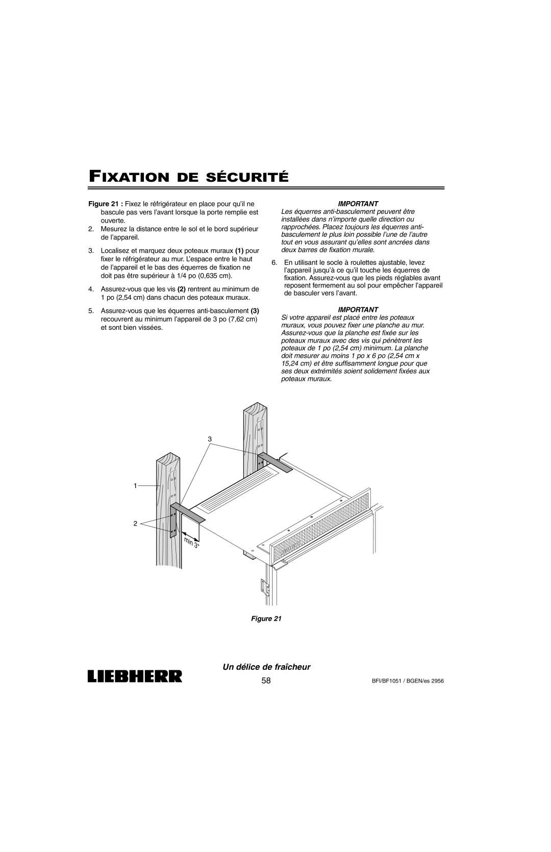 Liebherr BFI1051, BF1051 installation instructions Fixation De Sécurité, Un délice de fraîcheur, Figure 