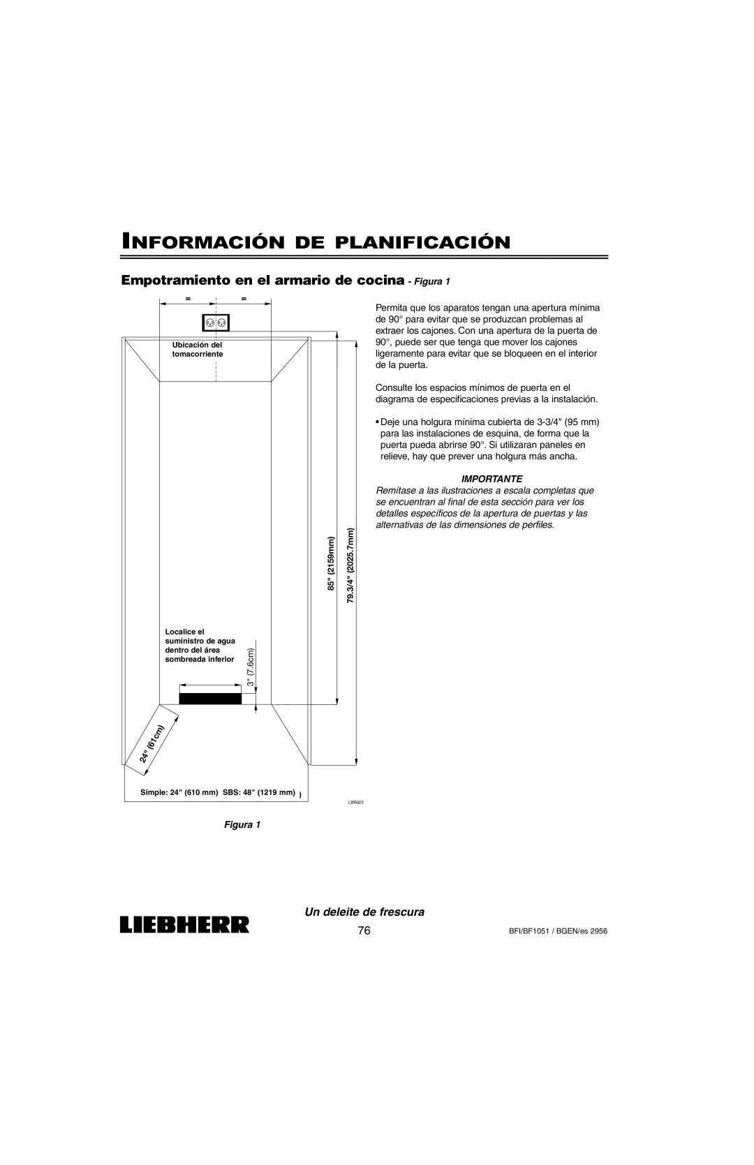 Liebherr BFI1051 Información De Planificación, Empotramiento en el armario de cocina - Figura, Un deleite de frescura 