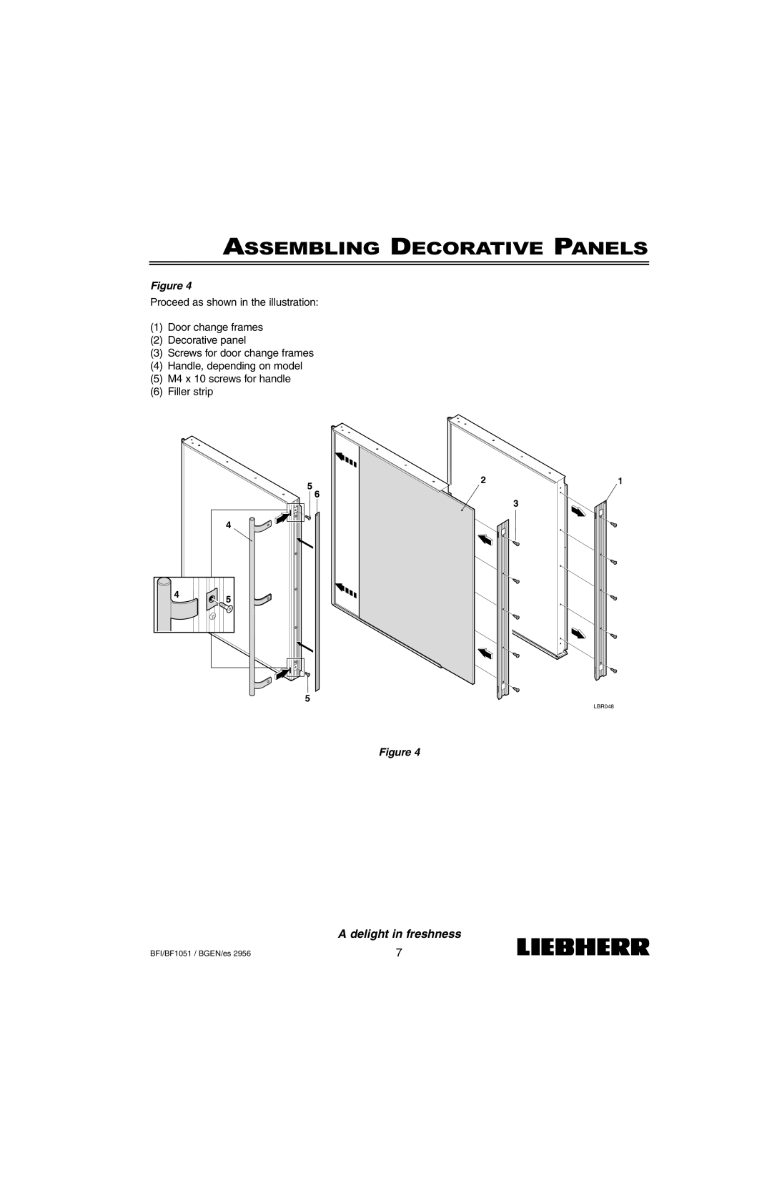 Liebherr BF1051, BFI1051 installation instructions Assembling Decorative Panels, A delight in freshness, Figure, LBR048 
