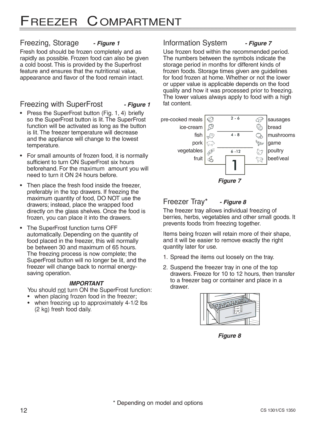 Liebherr BGEN/es 2956 Freezer Compartment, Freezing, Storage Figure, Freezing with SuperFrost Figure, Freezer Tray* Figure 