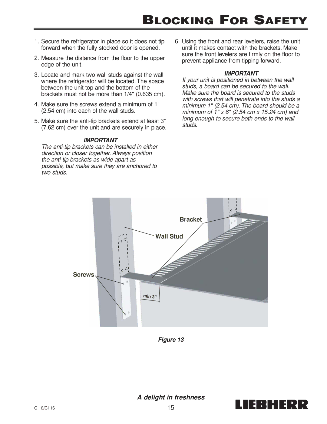 Liebherr 7080 359-02, C 16, CI 16 installation instructions Blocking for Safety 