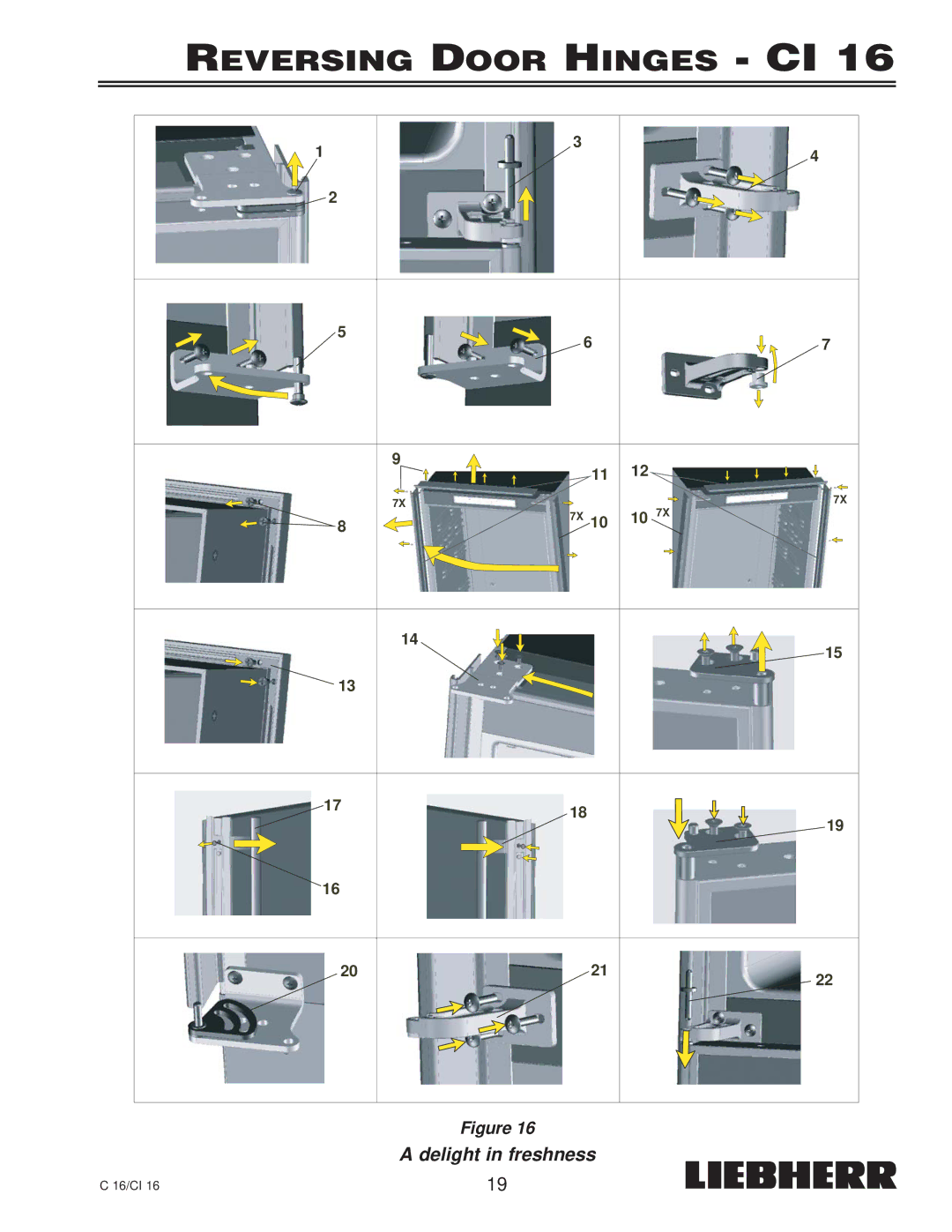 Liebherr C 16, CI 16, 7080 359-02 installation instructions Reversing Door Hinges CI 