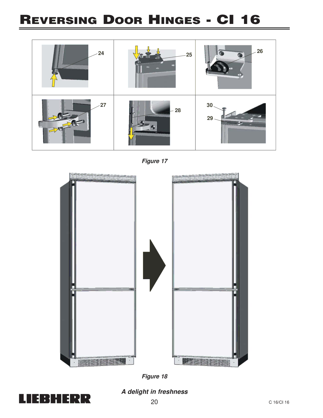 Liebherr CI 16, C 16, 7080 359-02 installation instructions Reversing Door Hinges CI 