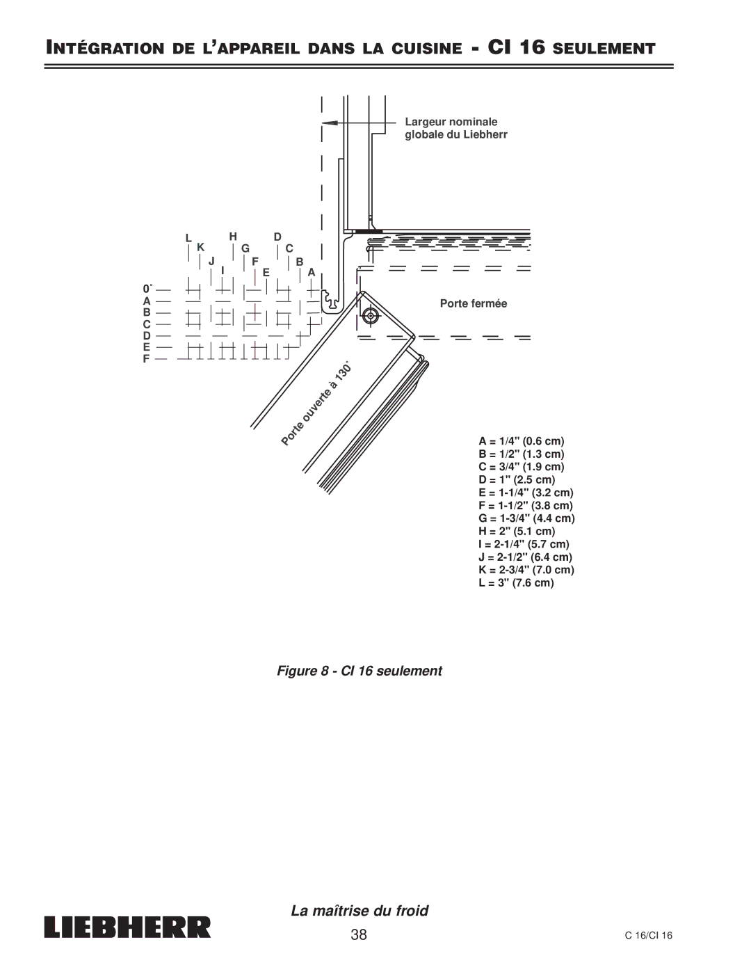 Liebherr CI 16, C 16, 7080 359-02 installation instructions Largeur nominale globale du Liebherr APorte fermée 