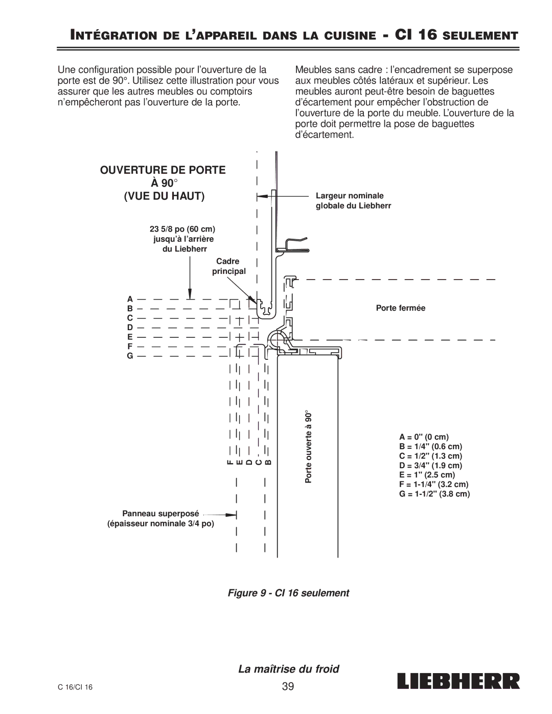 Liebherr 7080 359-02, C 16, CI 16 installation instructions Ouverture DE Porte VUE DU Haut 