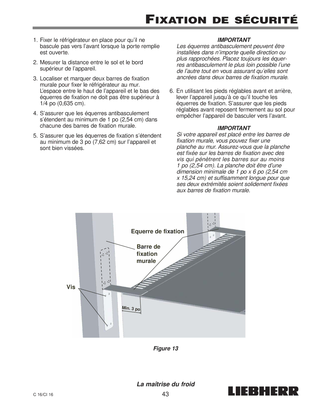 Liebherr C 16, CI 16, 7080 359-02 installation instructions Fixation DE Sécurité 