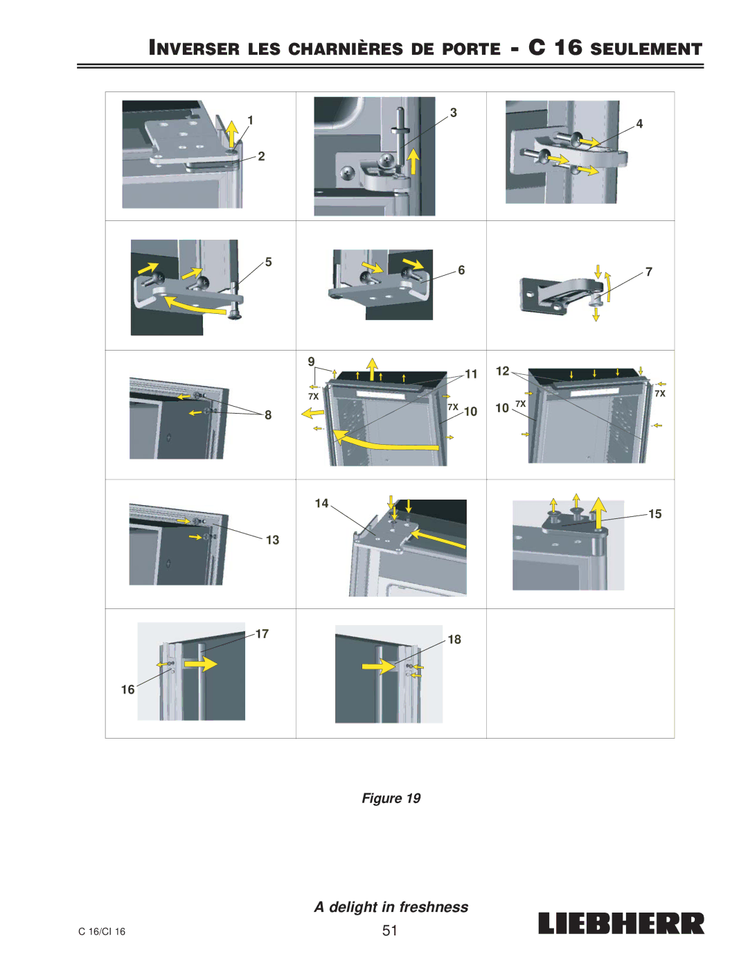 Liebherr 7080 359-02, CI 16 installation instructions Inverser LES Charnières DE Porte C 16 Seulement 