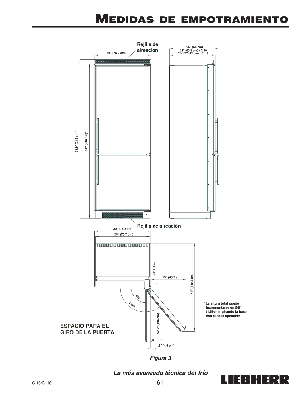 Liebherr C 16, CI 16, 7080 359-02 installation instructions Espacio Para EL 