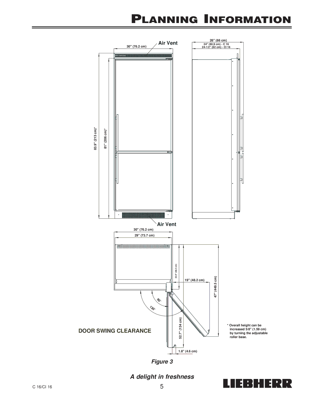 Liebherr CI 16, C 16, 7080 359-02 installation instructions Door Swing Clearance 