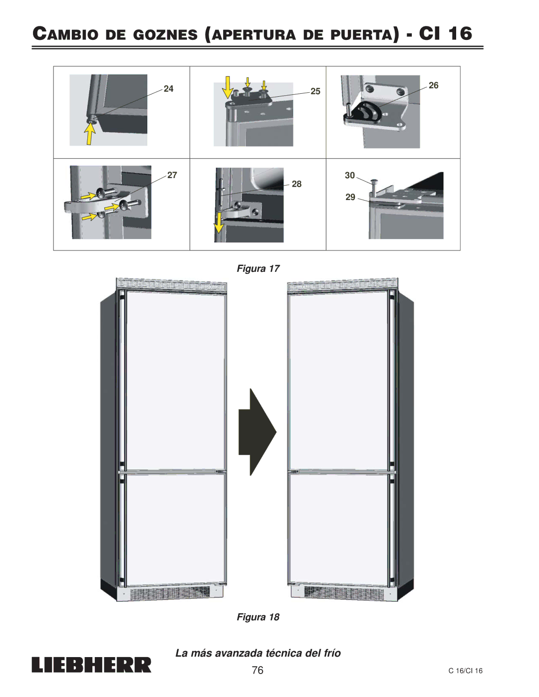 Liebherr C 16, CI 16, 7080 359-02 installation instructions Cambio DE Goznes Apertura DE Puerta CI 