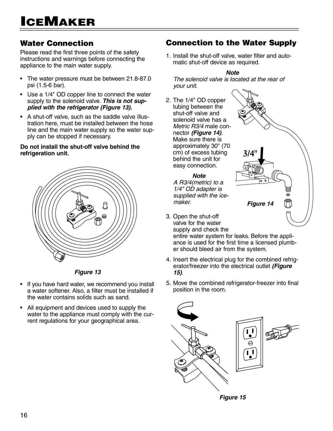 Liebherr CI16, CS16, C16, 7080 361-03 manual IceMaker, Water Connection, Connection to the Water Supply 