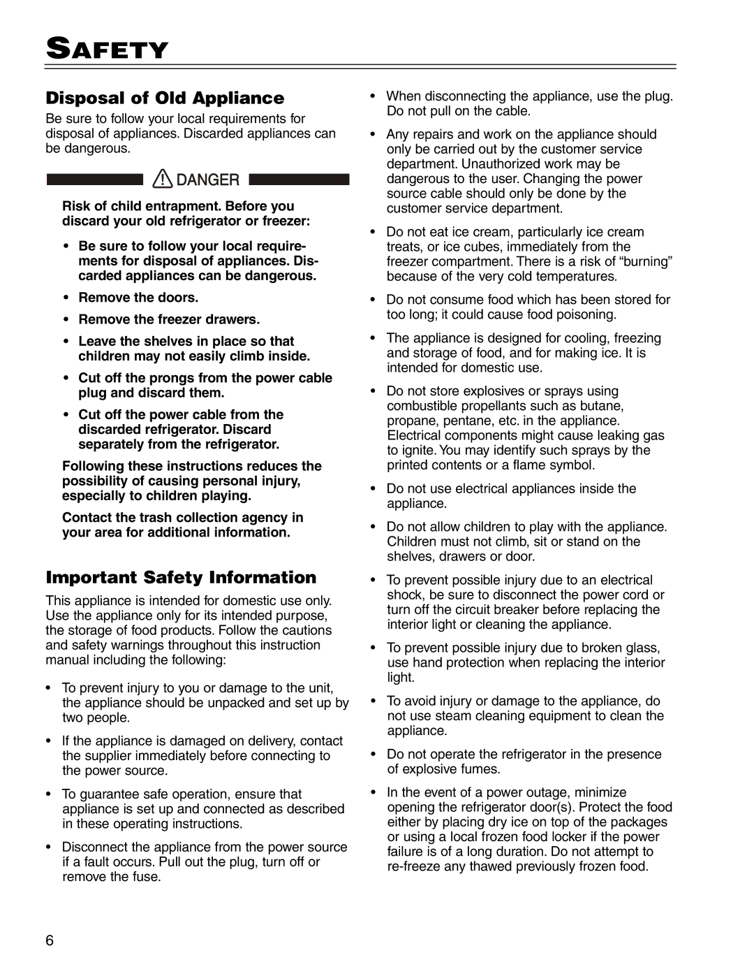 Liebherr C16, CI16, CS16, 7080 361-03 manual Disposal of Old Appliance, Important Safety Information 