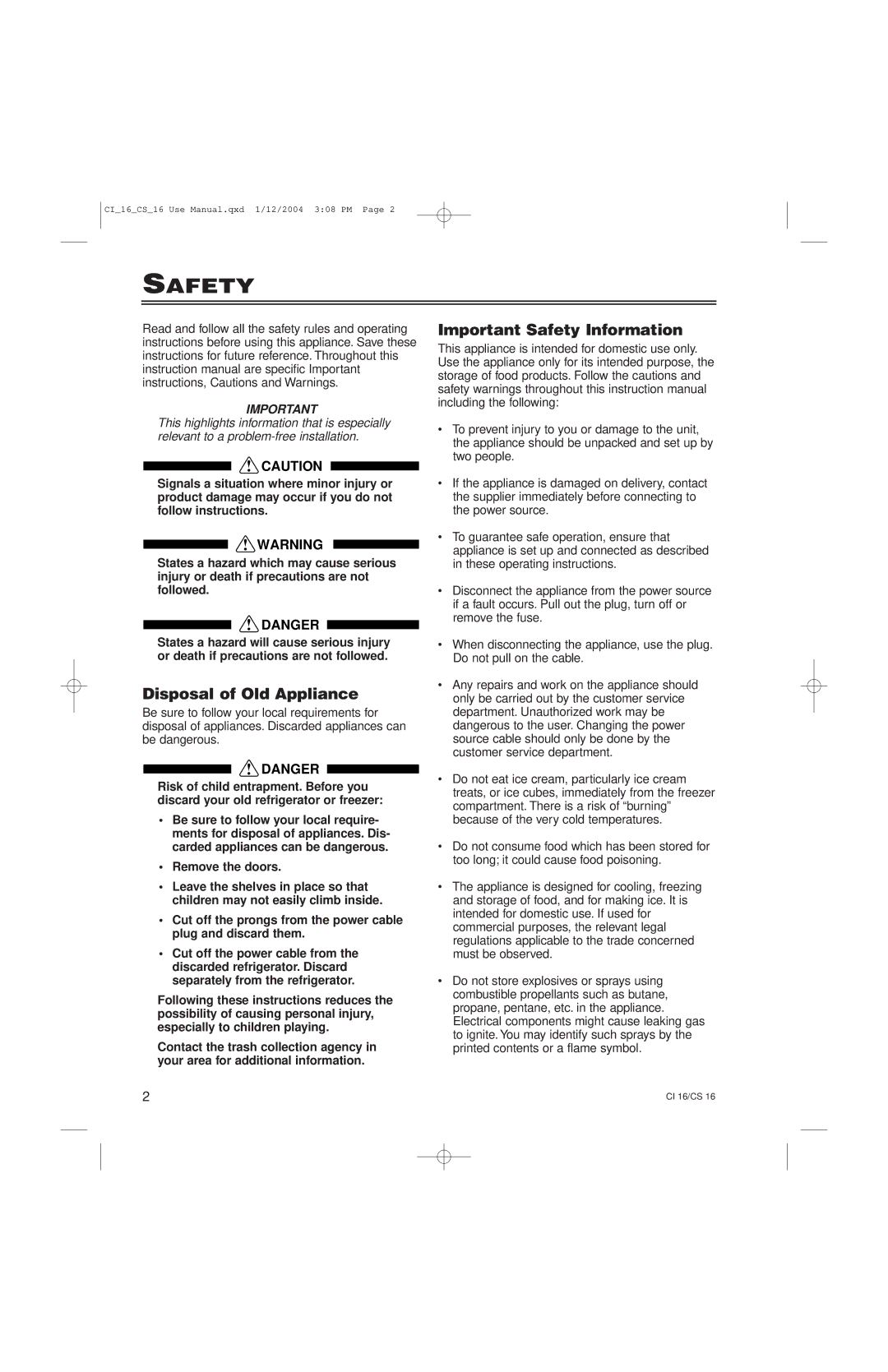 Liebherr CS16, CI16 manual Disposal of Old Appliance, Important Safety Information 