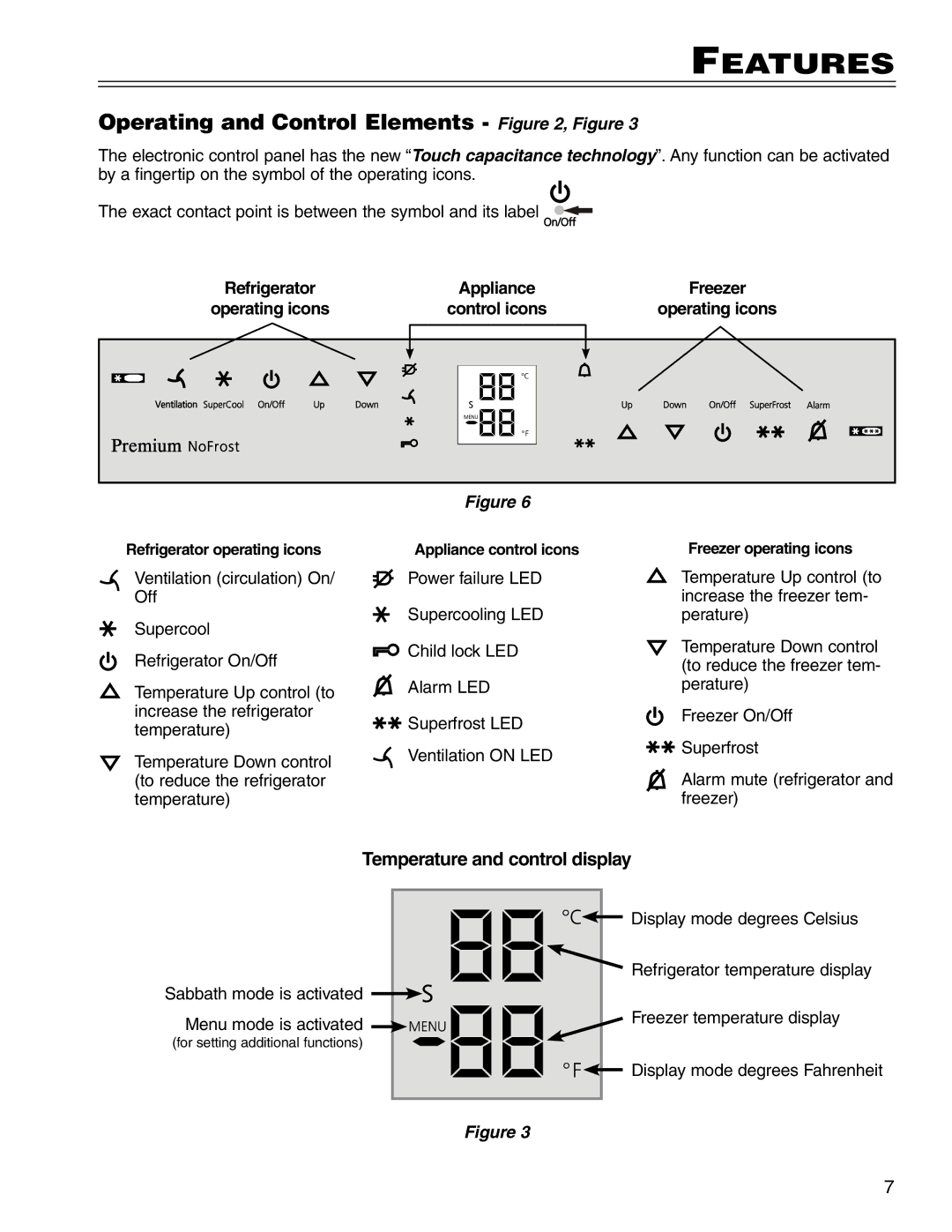 Liebherr CS 1400 7082 663-00 manual Operating and Control Elements , Figure, Temperature and control display, Appliance 