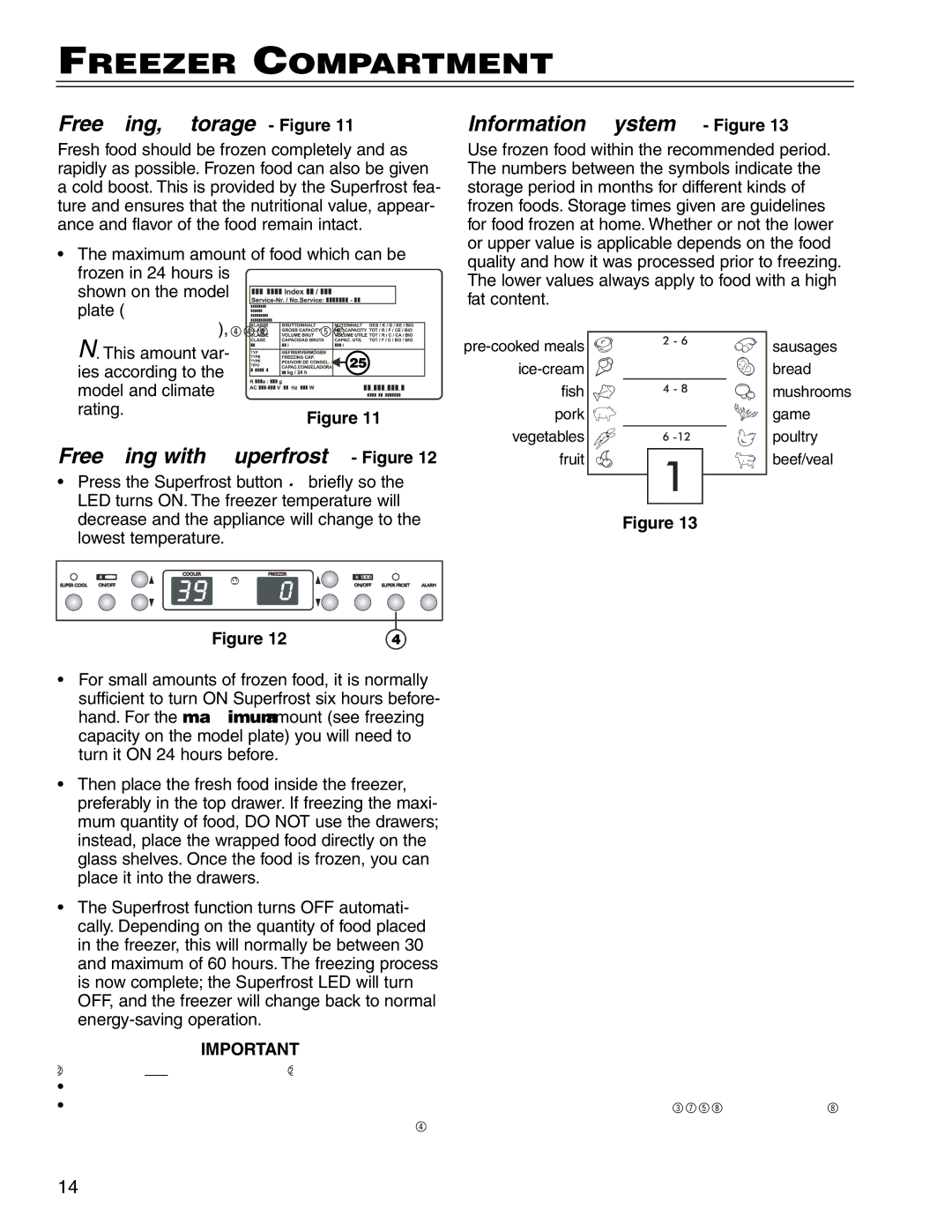 Liebherr CS 16 Freezer Compartment, Freezing, Storage Figure, Freezing with Superfrost Figure, Information System Figure 