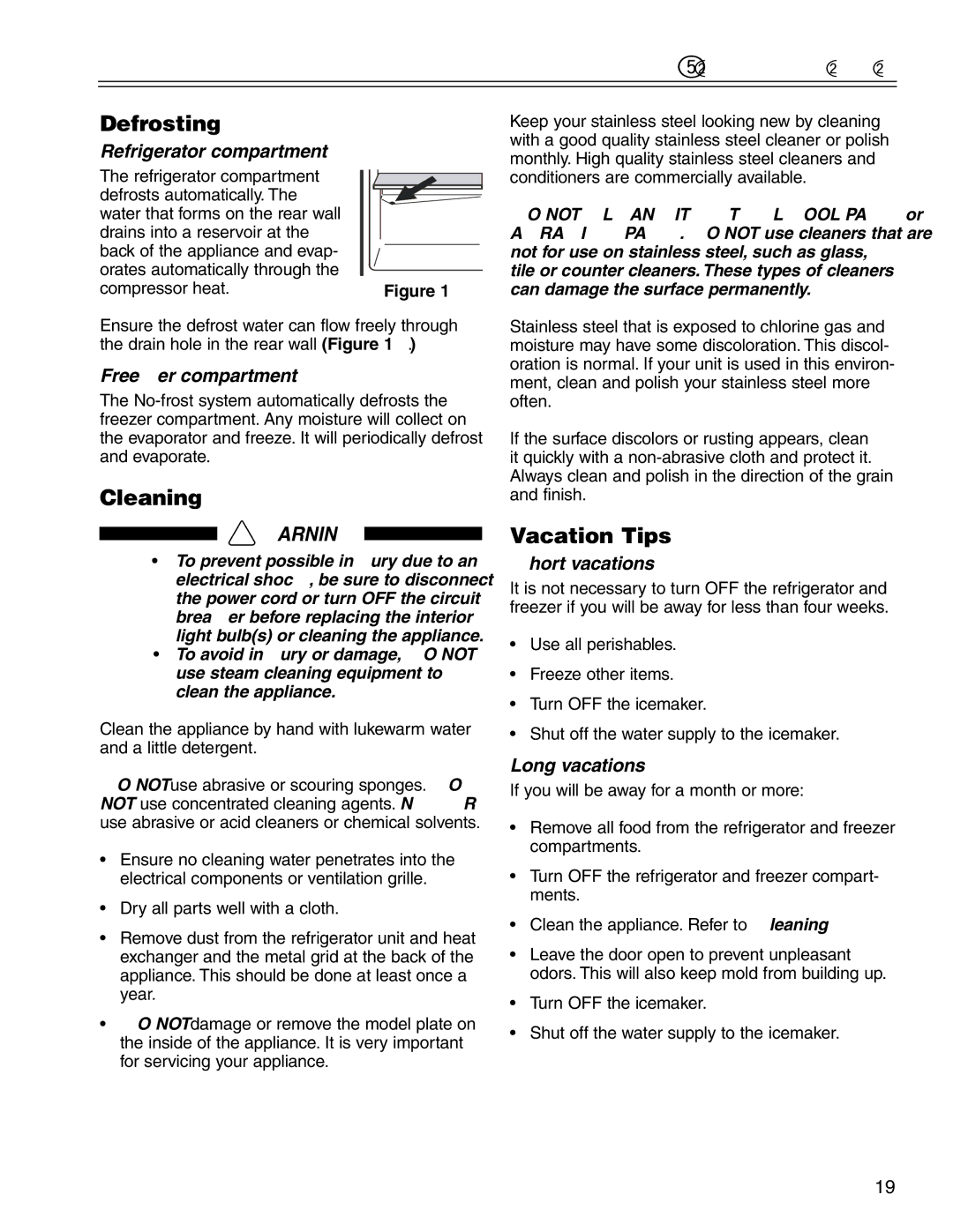 Liebherr CS 16 manuel dutilisation Defrosting/Cleaning, Vacation Tips 