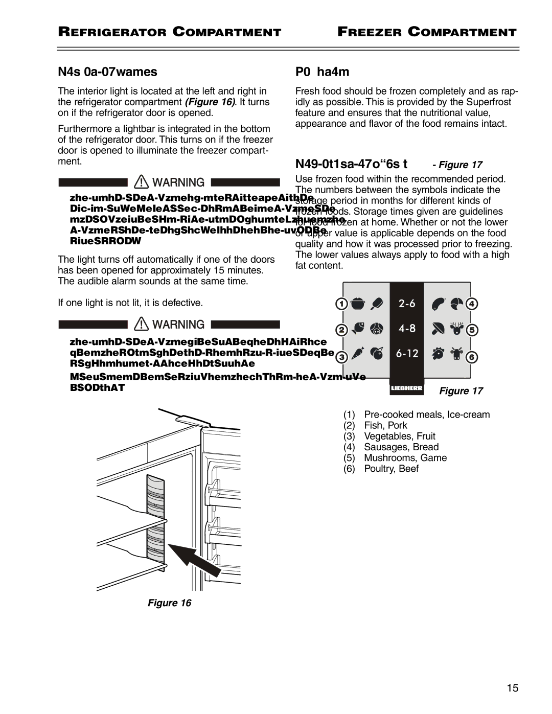 Liebherr CS 1611 7801 149-00 manual Interior Light, Freezing, Information System Figure 