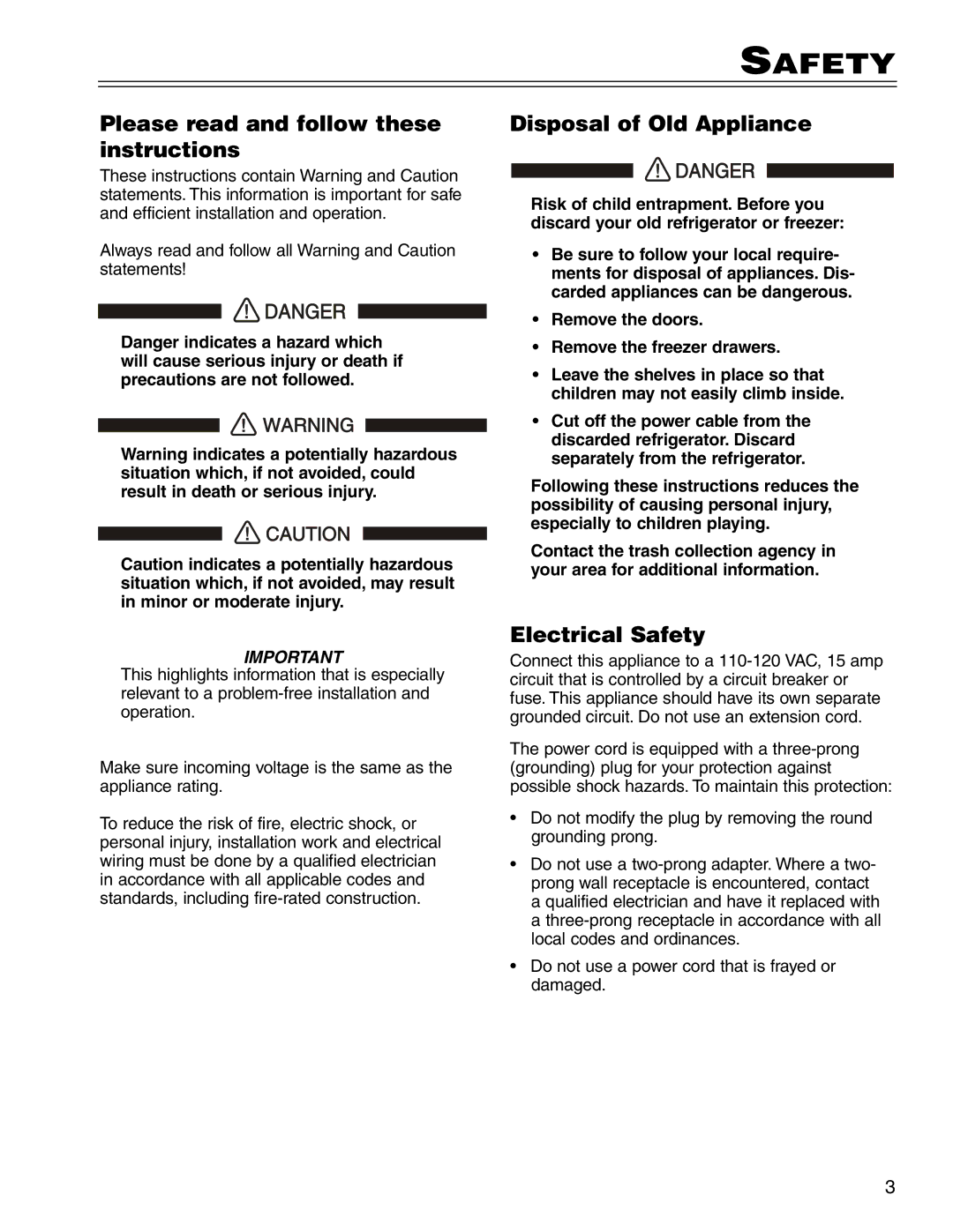 Liebherr CS 1611 7801 149-00 manual Safety, Please read and follow these instructions, Disposal of Old Appliance 