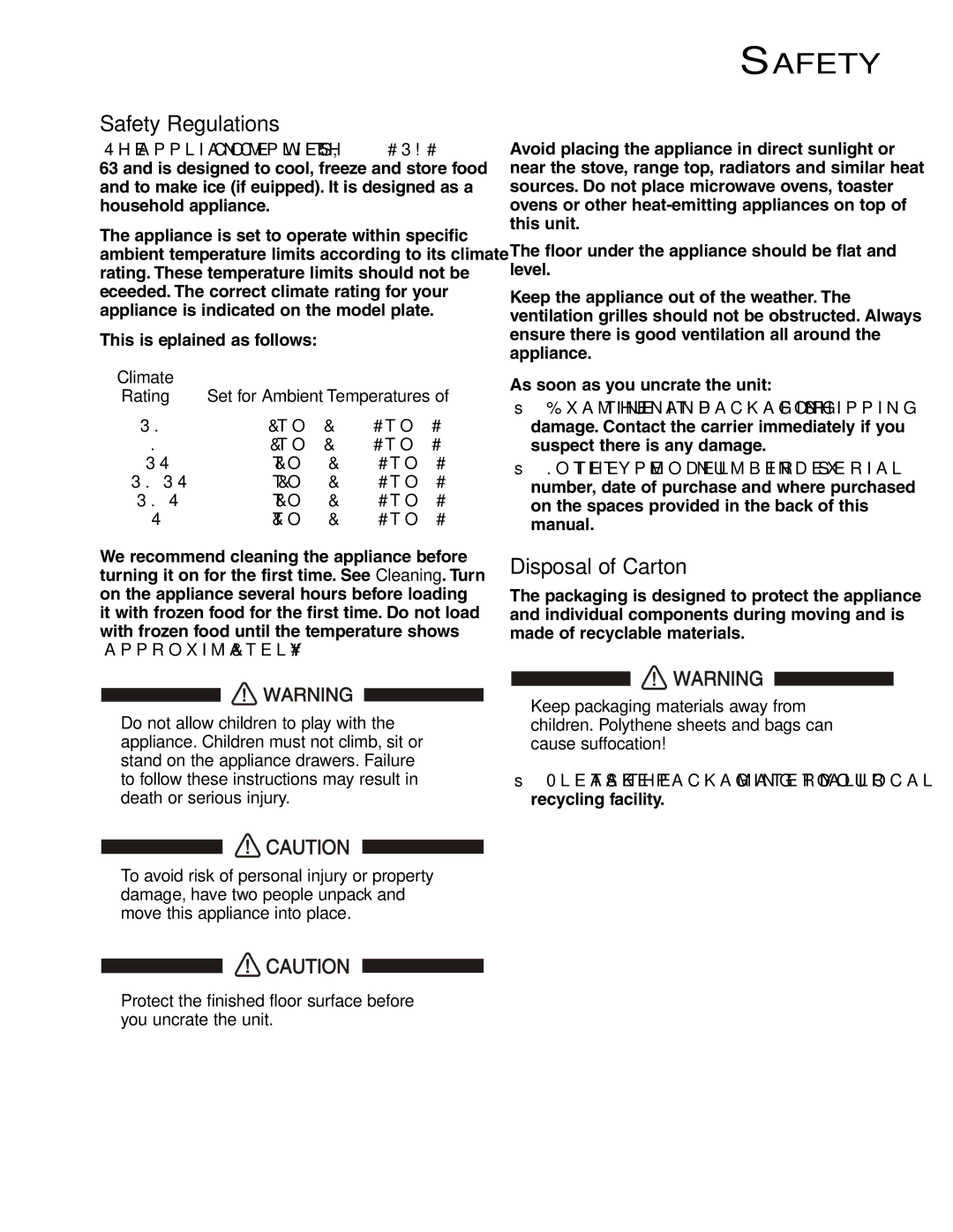 Liebherr CS 1640 7082 481-01 manual Safety Regulations, Disposal of Carton 