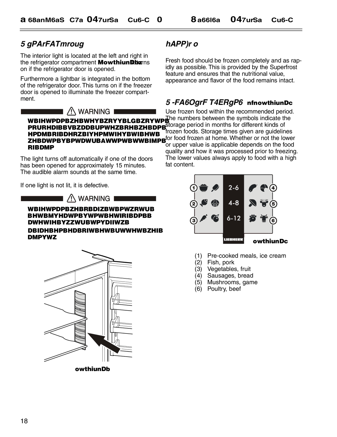 Liebherr CS 1660 manual Interior Light, Freezing, Information System Figure, Refrigerator Compartment Freezer Compartment 