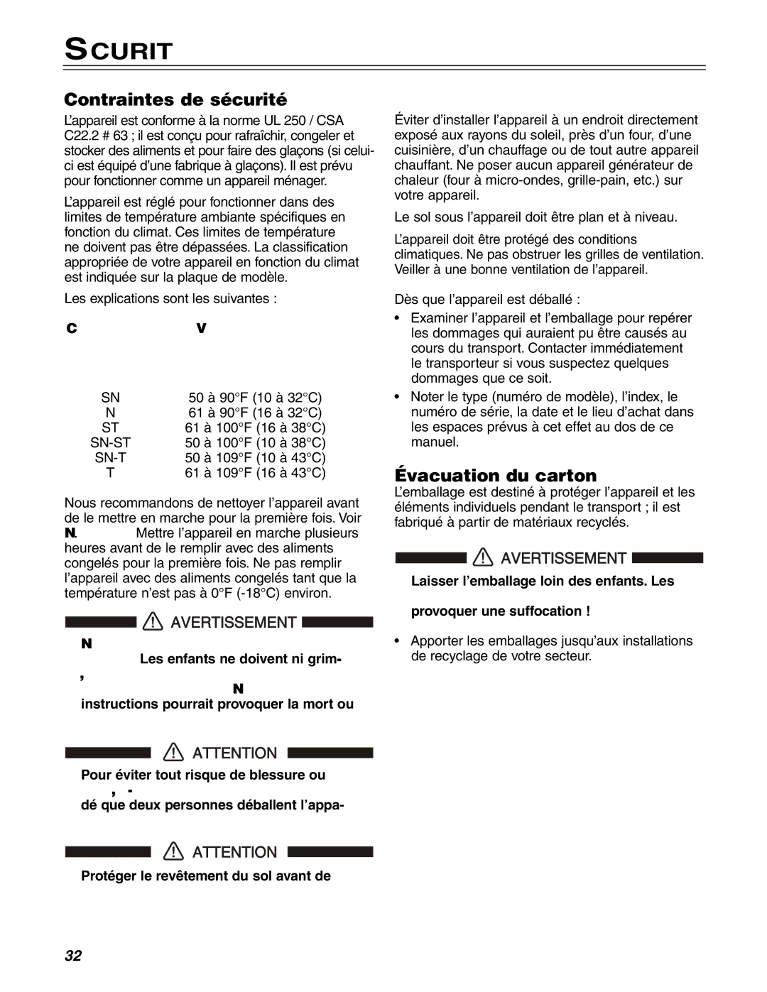 Liebherr CS1660 manuel dutilisation Contraintes de sécurité, Évacuation du carton, Du climat 