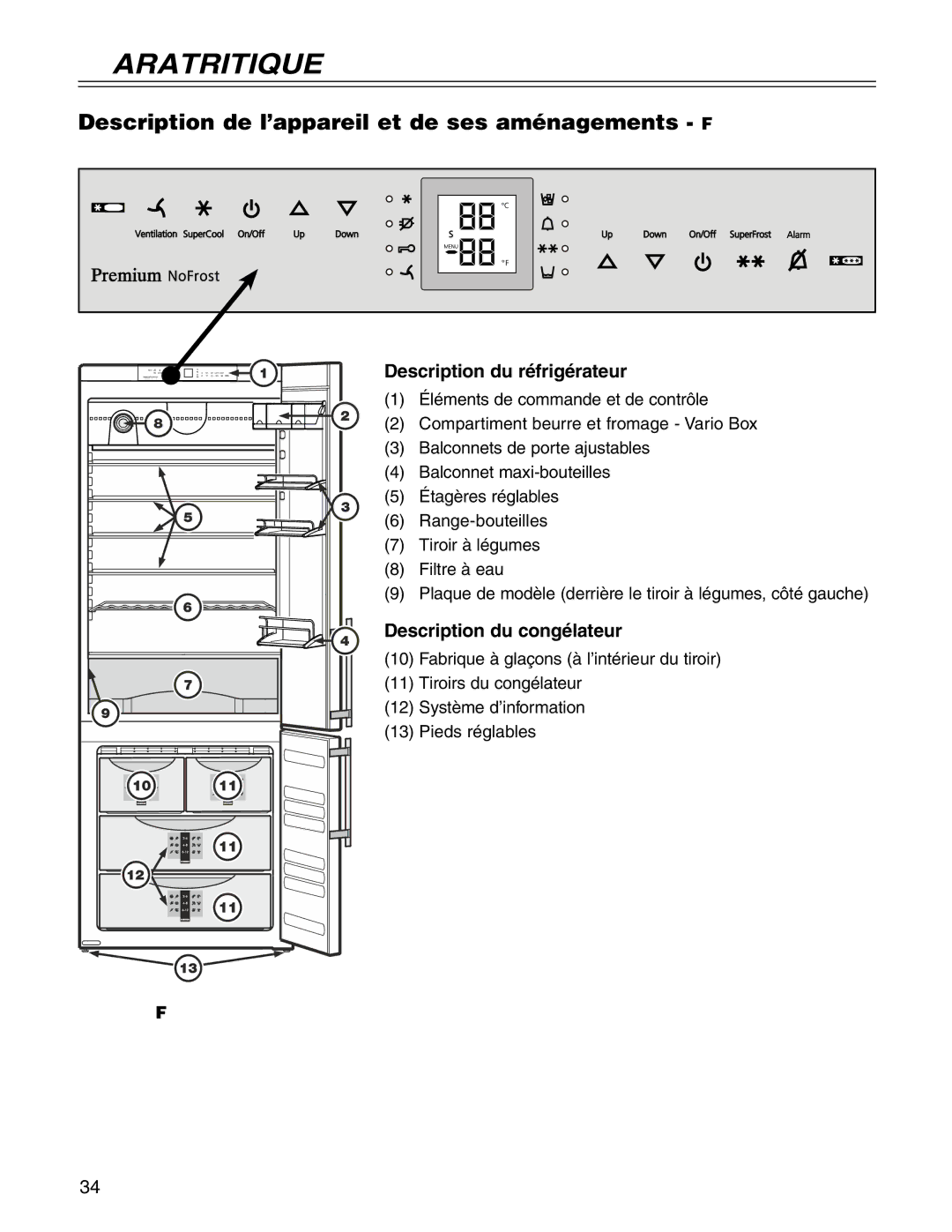 Liebherr CS1660 Caractéristiques, Description de l’appareil et de ses aménagements Figure, Description du réfrigérateur 