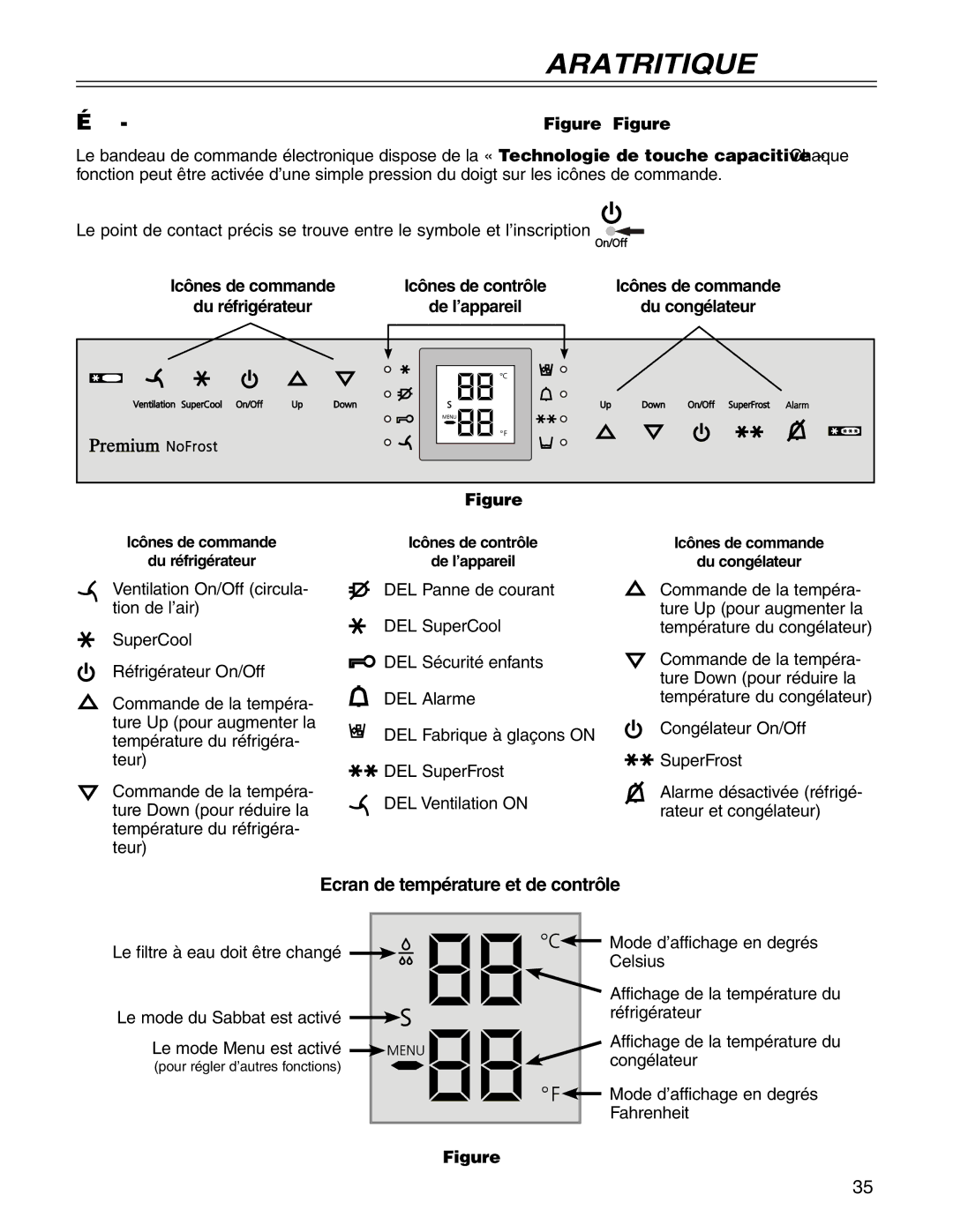 Liebherr CS1660 manuel dutilisation Éléments de commande et de contrôle , Figure, Ecran de température et de contrôle 