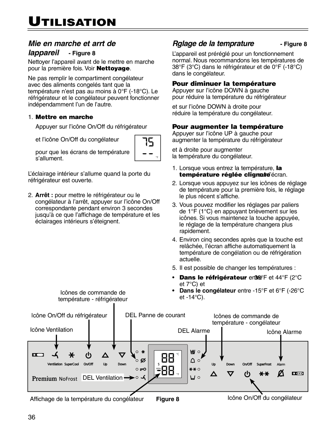 Liebherr CS1660 manuel dutilisation Utilisation, Mise en marche et arrêt de l’appareil, Réglage de la température Figure 