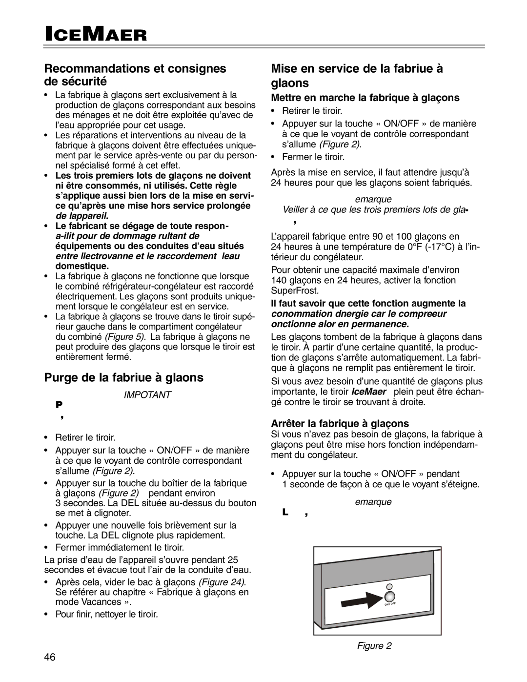 Liebherr CS1660 manuel dutilisation IceMaker, Recommandations et consignes de sécurité, Purge de la fabrique à glaçons 