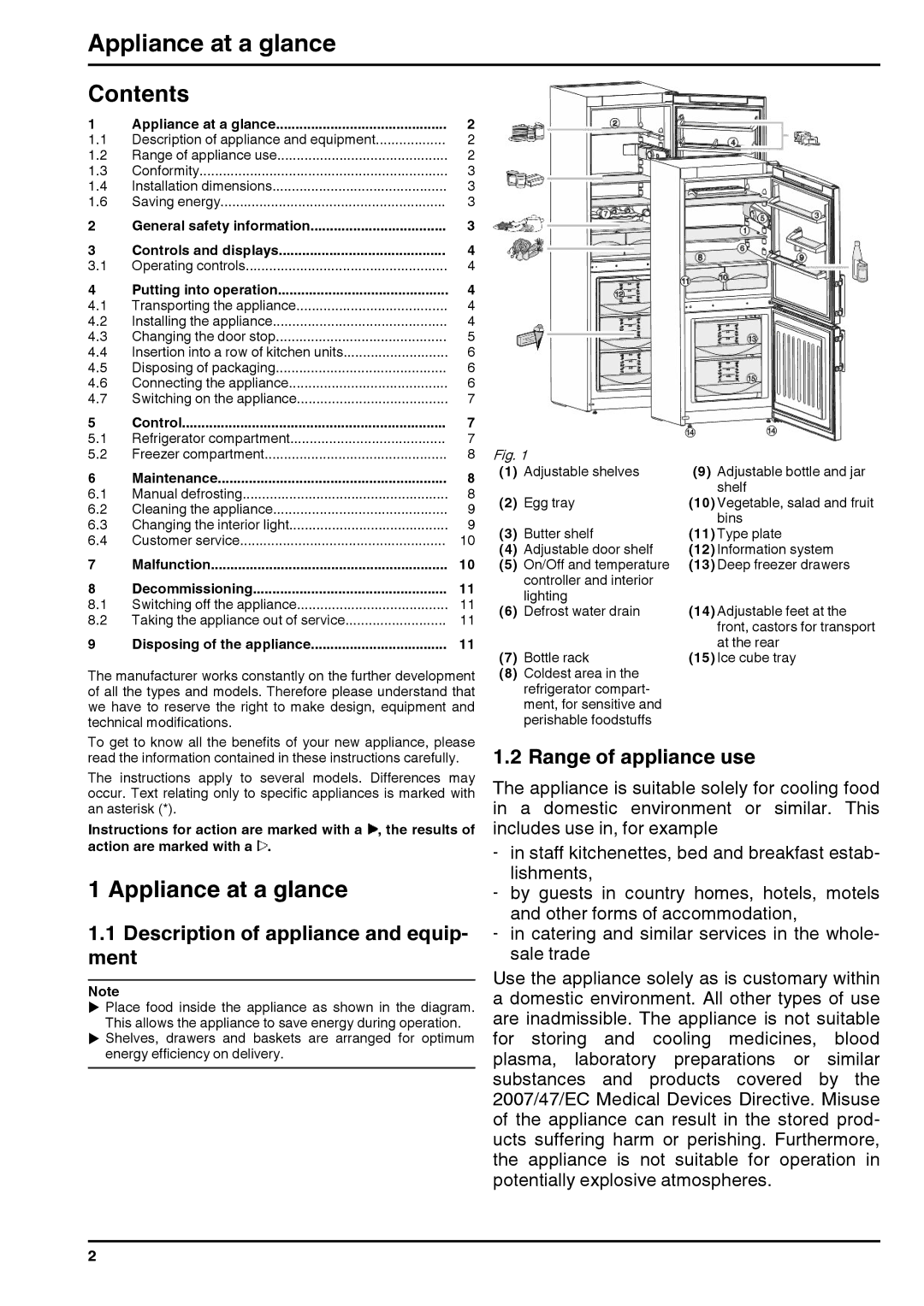 Liebherr CUP(sl) 2221/2721/3021, 220113 7082814 - 00 operating instructions Appliance at a glance, Contents 