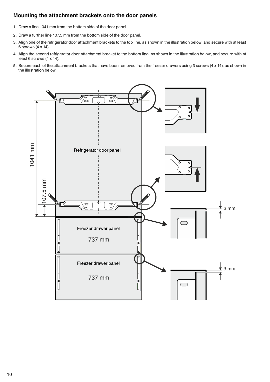 Liebherr ECBN 5066 manual Mounting the attachment brackets onto the door panels 