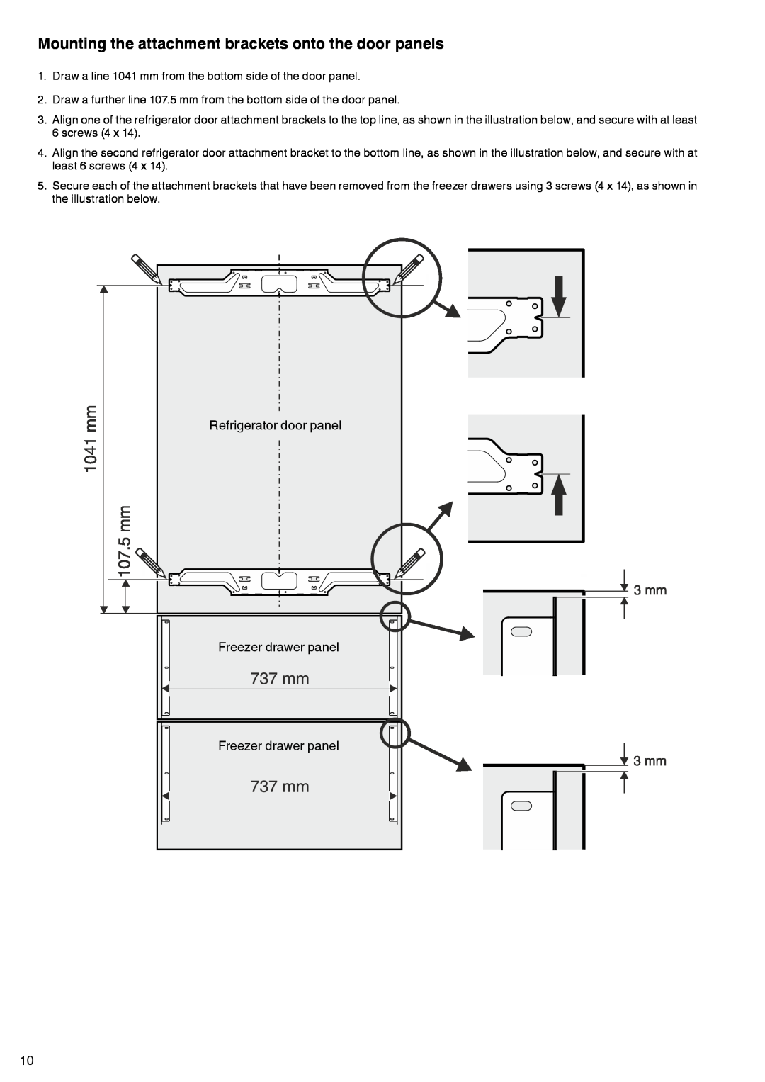 Liebherr ECBN 5066 manual Mounting the attachment brackets onto the door panels, Refrigerator door panel 