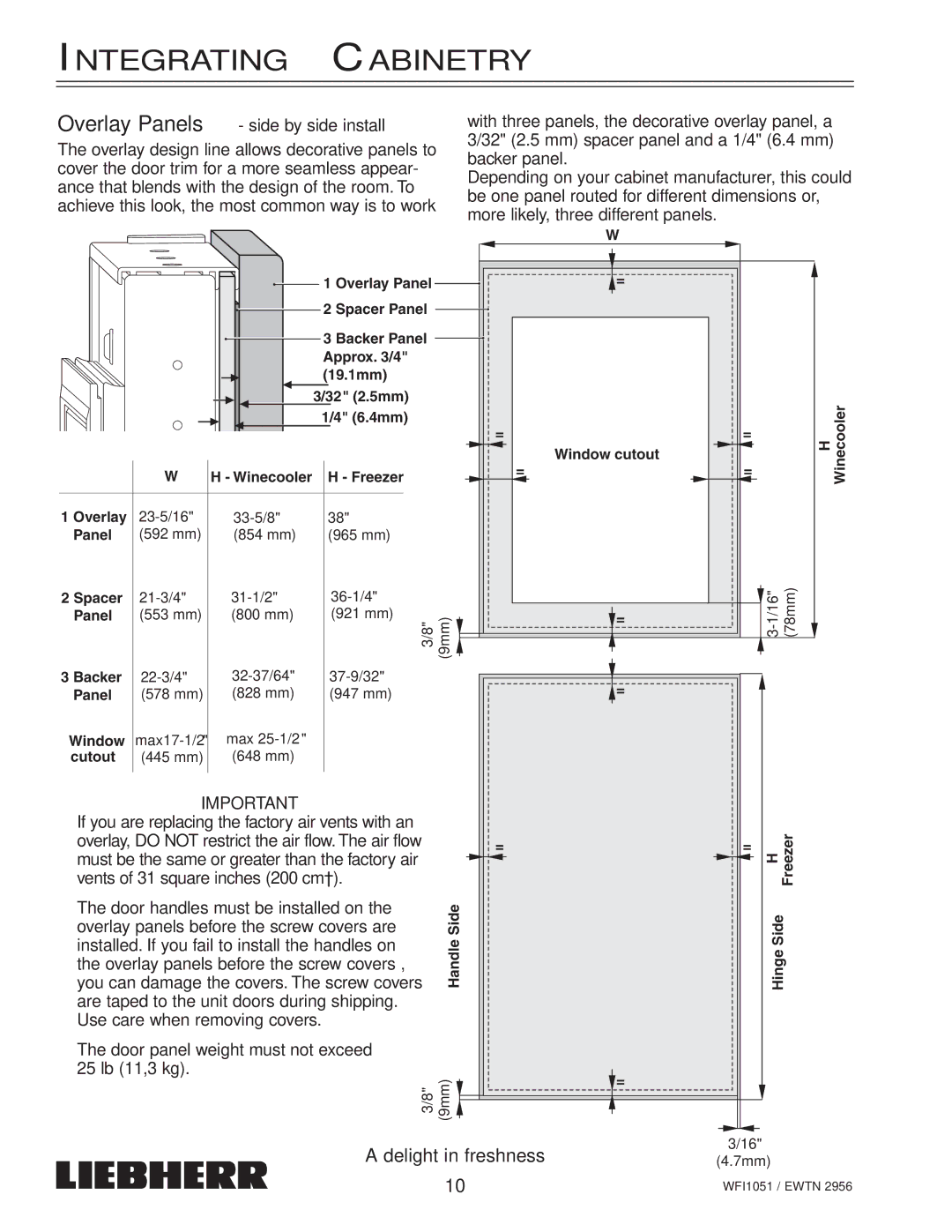 Liebherr EWTN installation instructions Overlay Panels side by side install 