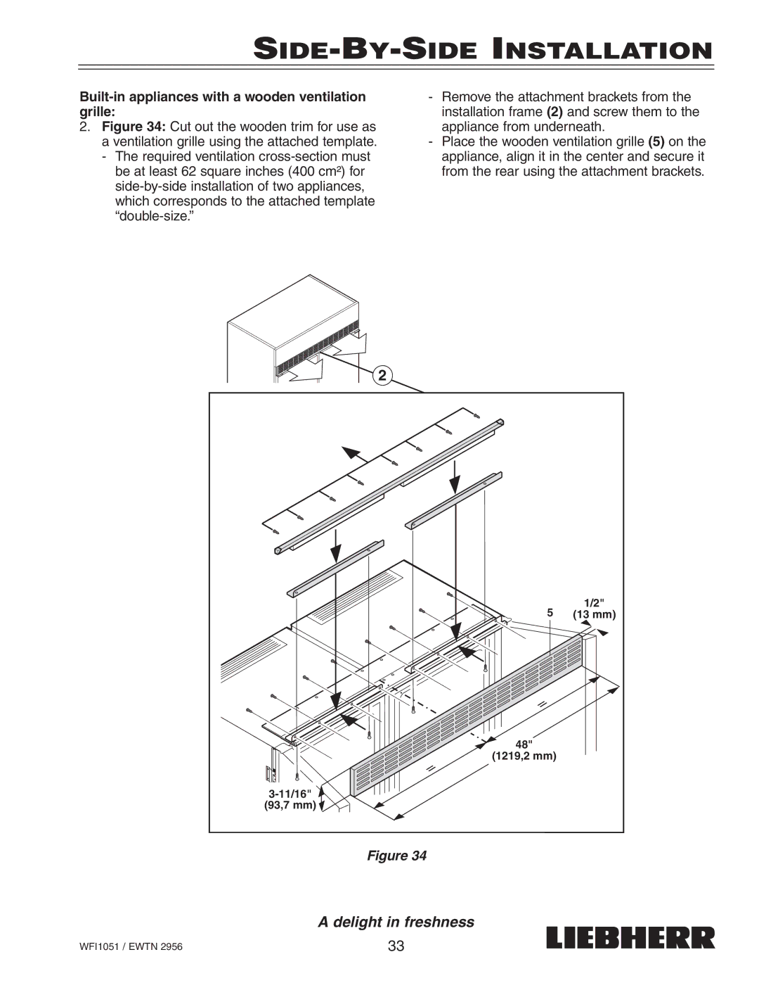 Liebherr EWTN installation instructions 13 mm 48 1219,2 mm 11/16 93,7 mm 