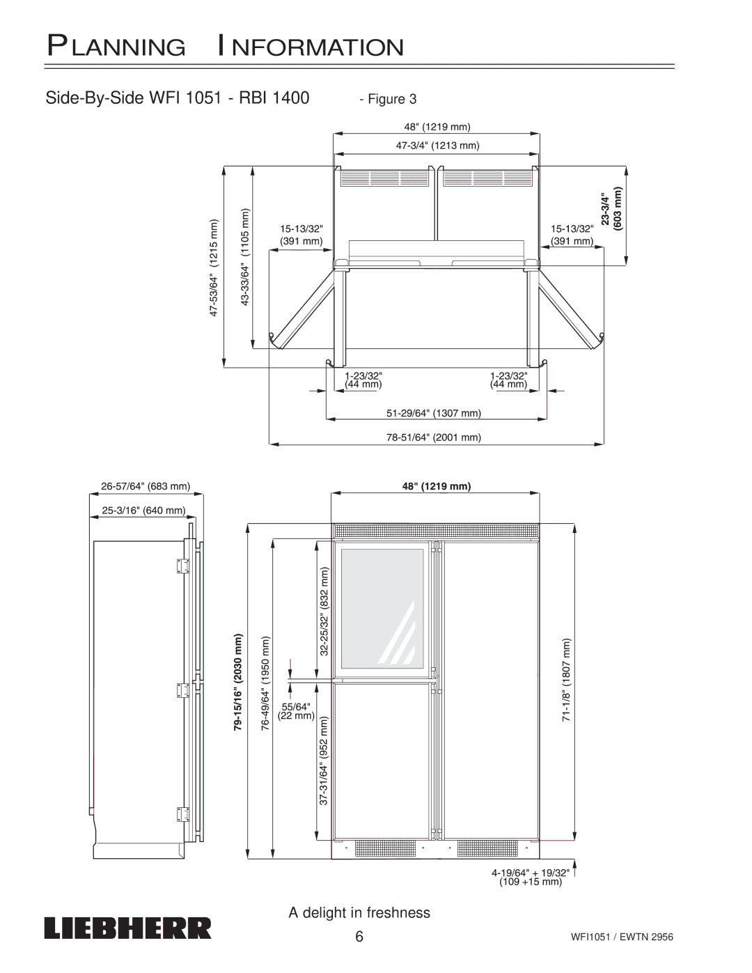 Liebherr EWTN installation instructions Side-By-Side WFI 1051 RBI 1400 Figure 