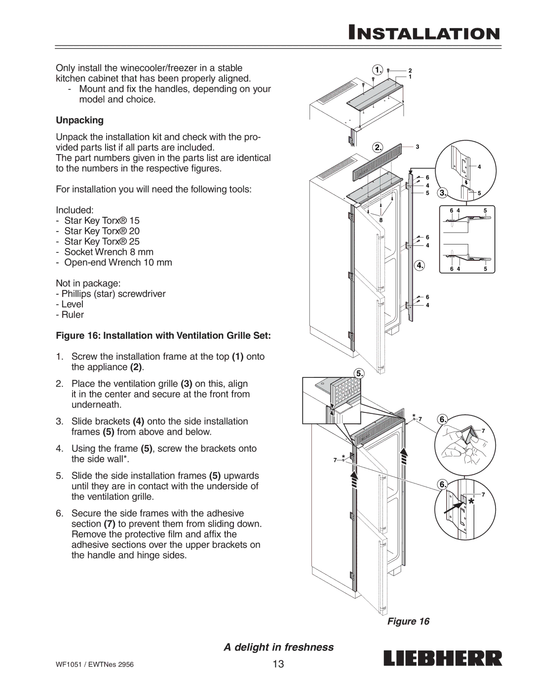 Liebherr EWTNes 2956 installation instructions Installation, Unpacking 