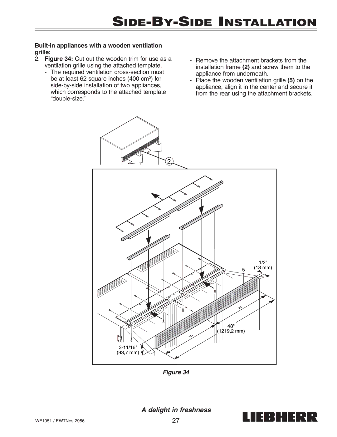 Liebherr EWTNes 2956 installation instructions SIDE-BY-SIDE Installation 