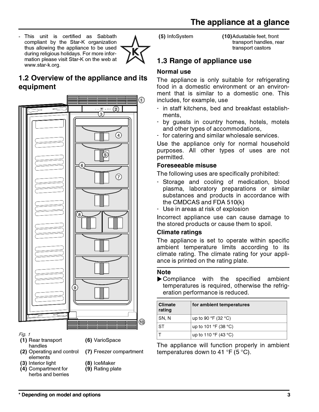 Liebherr F1051, FI1051 Overview of the appliance and its equipment, Range of appliance use, Normal use, Foreseeable misuse 