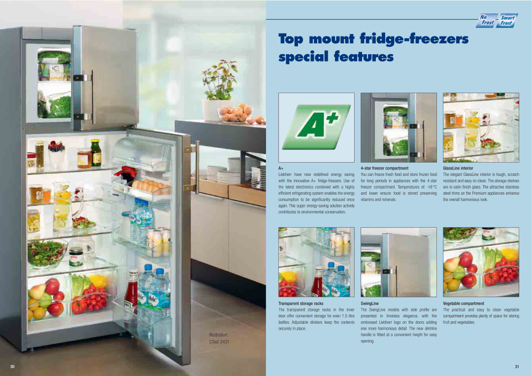 Liebherr Freestanding Refrigerator manual Top mount fridge-freezers Special features 