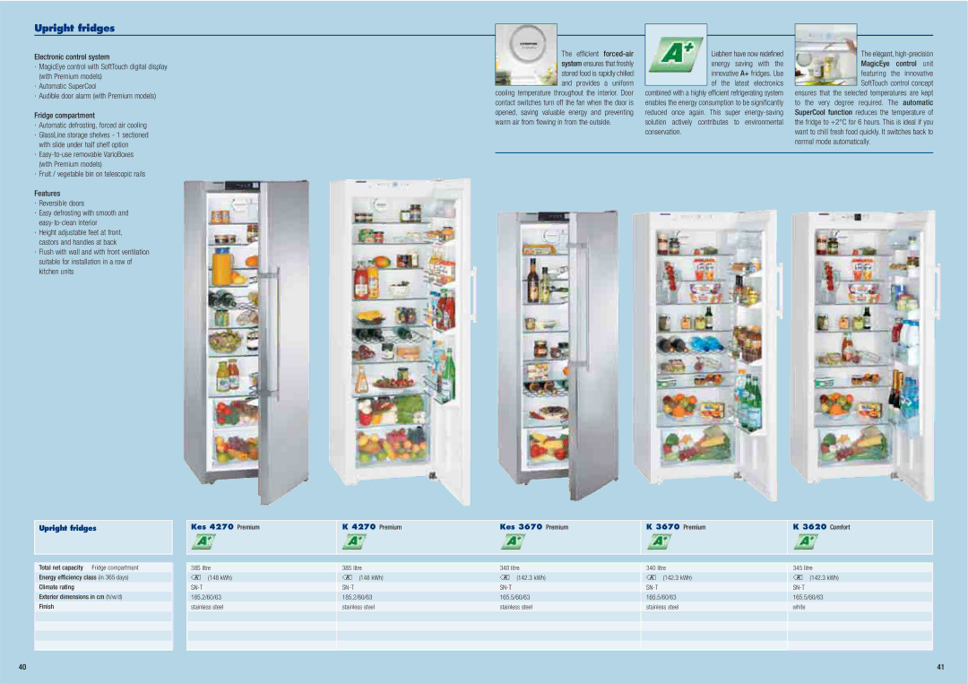 Liebherr Freestanding Refrigerator manual Upright fridges, Kes 4270 Premium Kes 3670 Premium Comfort 