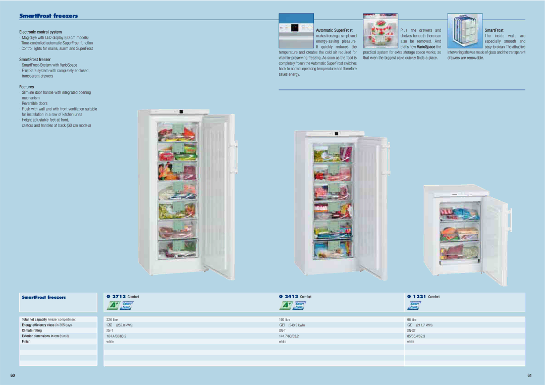 Liebherr Freestanding Refrigerator manual SmartFrost freezers 